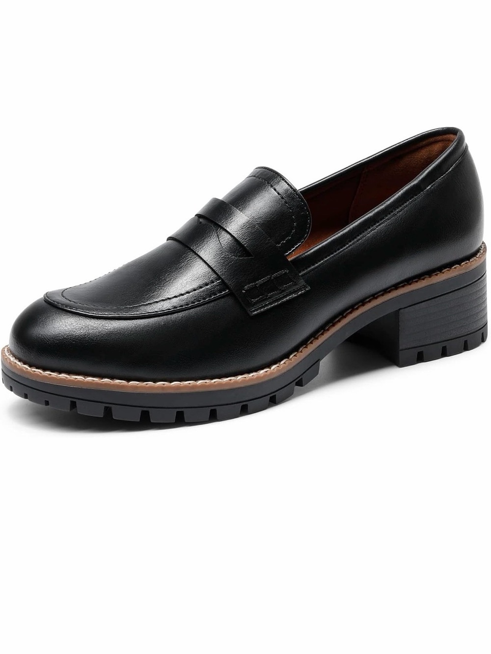 Classic Black Leather Penny Loafers with Lug Sole